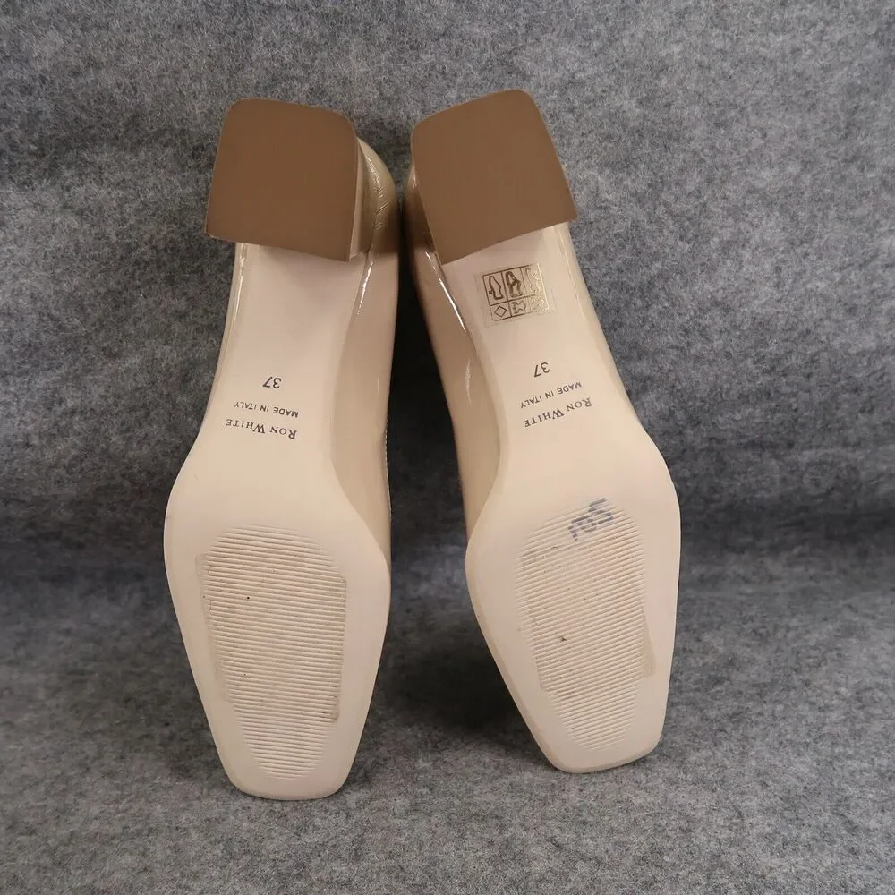 Ron White Shoes Womens 37 Pumps Square Toe Block Heel Patent Leather Lizbeth Tan